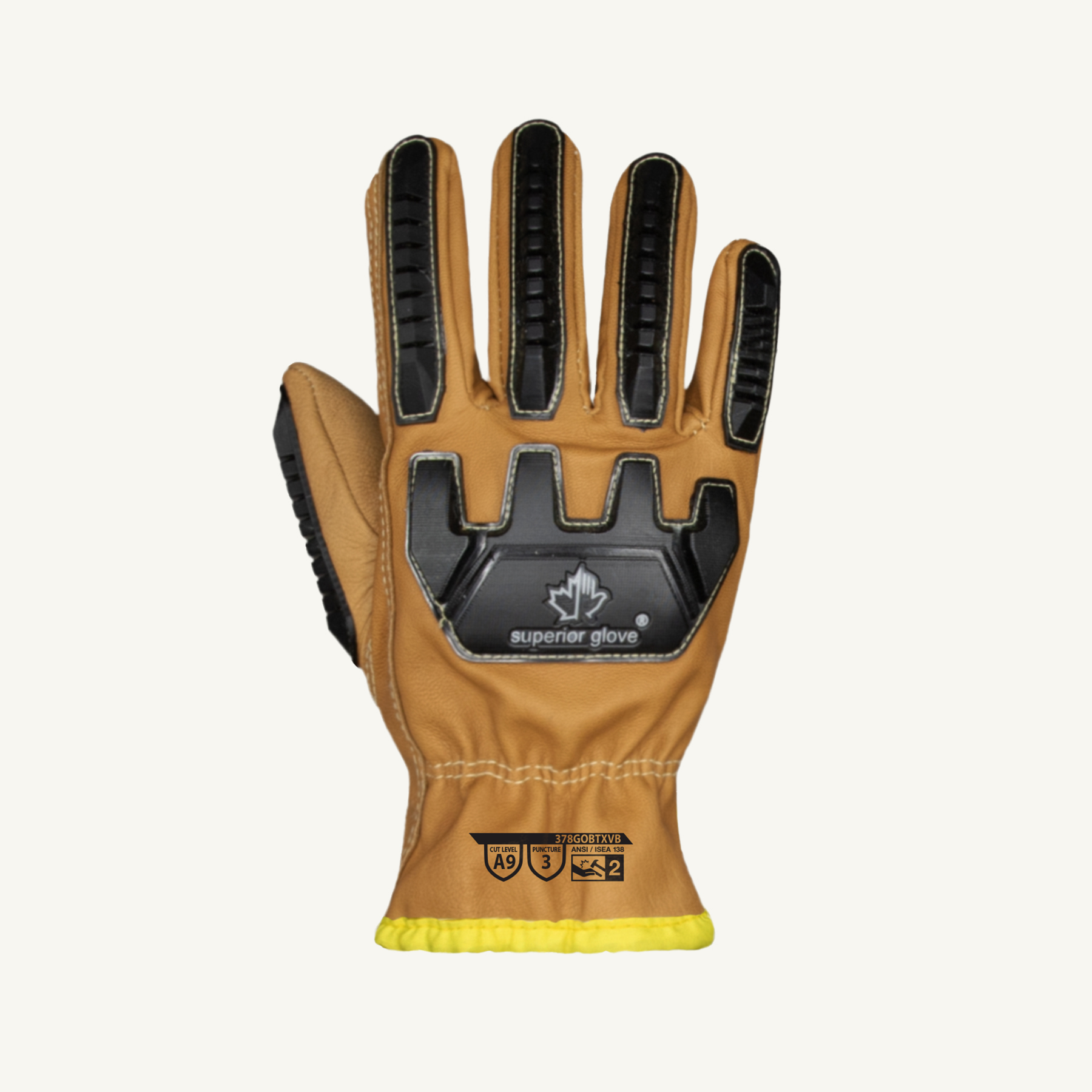 Superior Glove® Endura Max® 378GOBTXVB Leather Driver A9 Extreme-Cut and Impact Resistant Work Safety Glove - back of hand